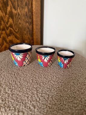 Mini Hand-Painted Floral Terracotta Pots - Set of 3